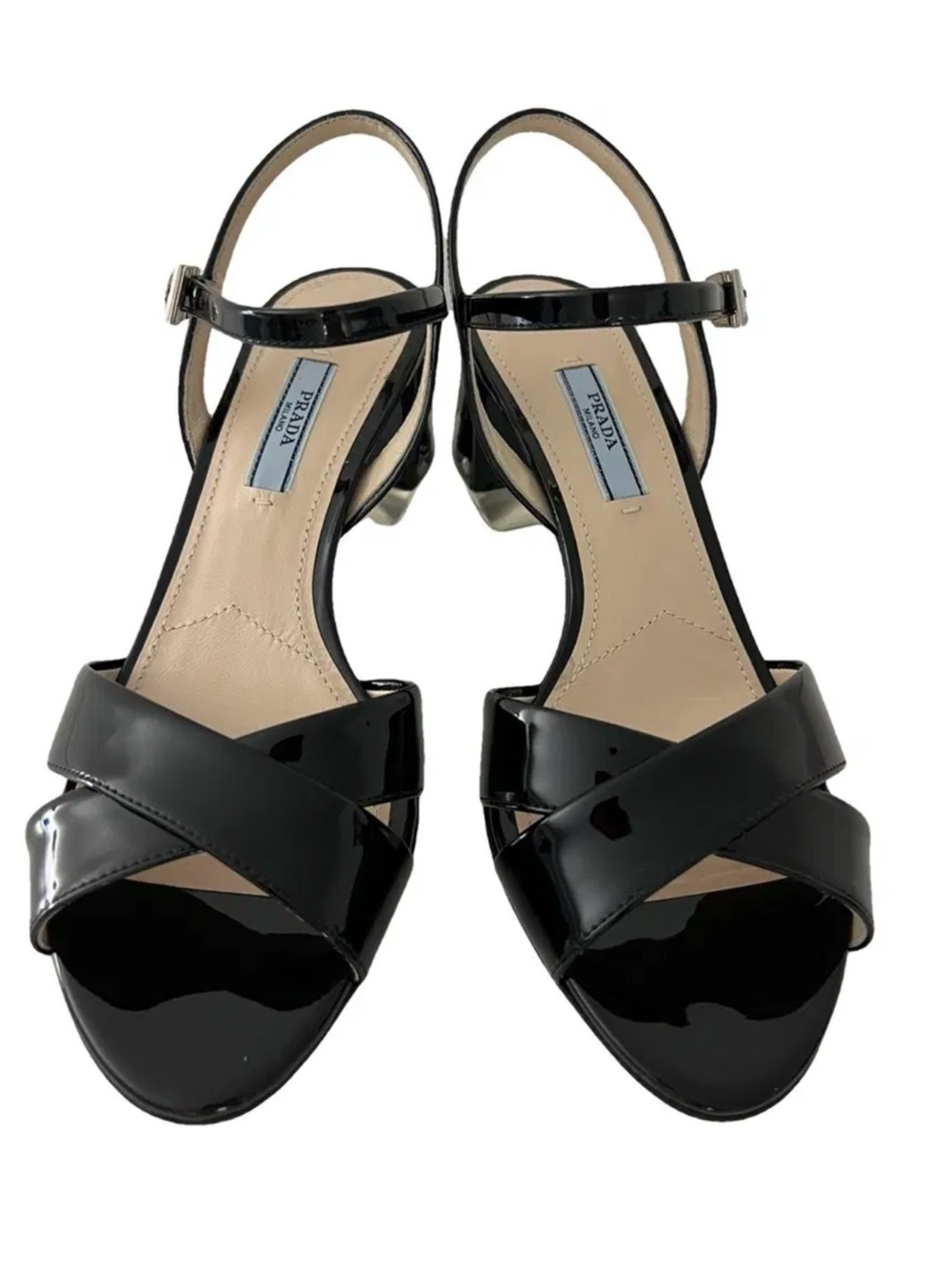 Prada Black Patent Leather Crisscross Slingback Sandals